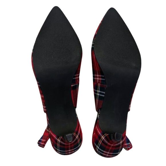Isaac Mizrahi Red Green Plaid Slingback Pointed Toe Heels Size 8.5 Pumps - Picture 6 of 9